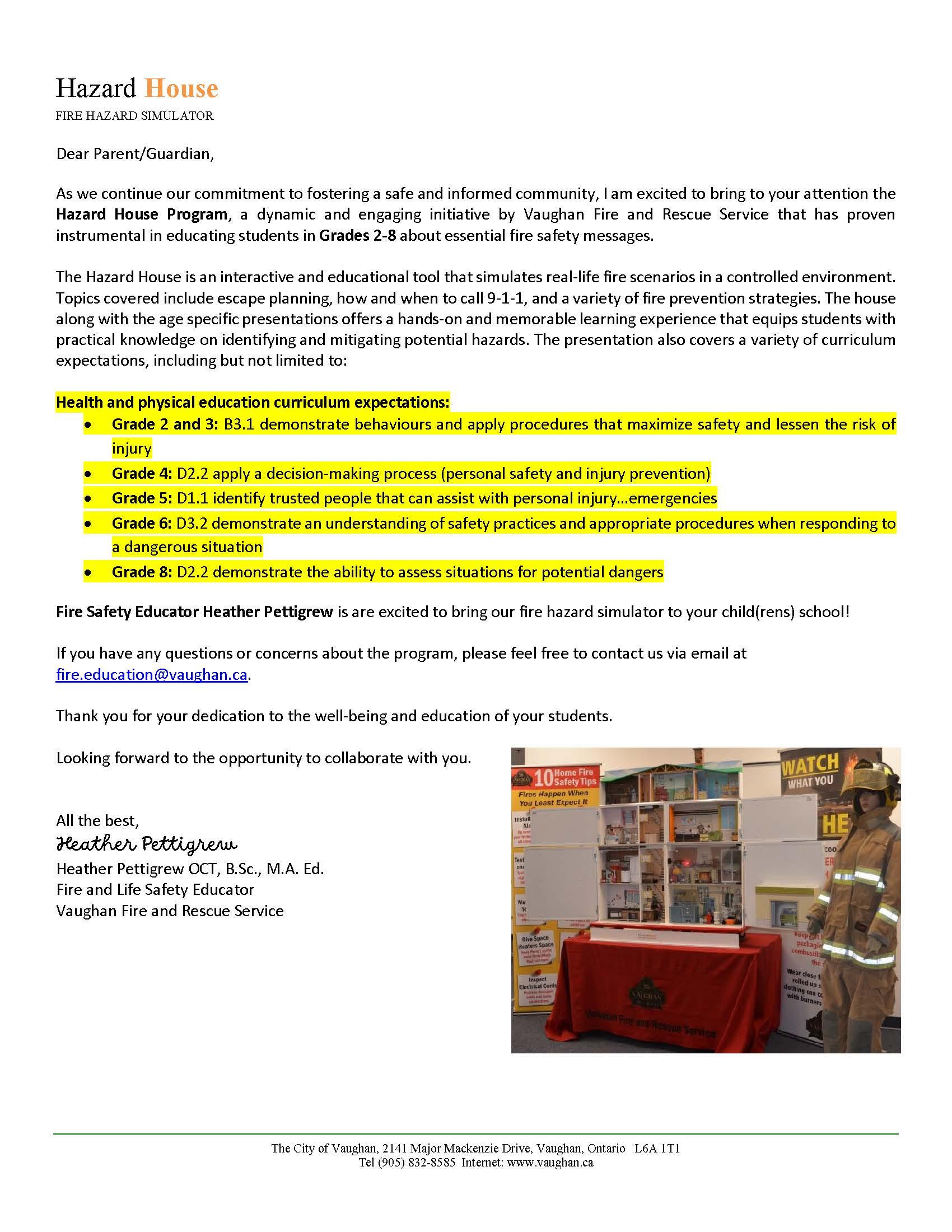 Hazard House Parent Letter